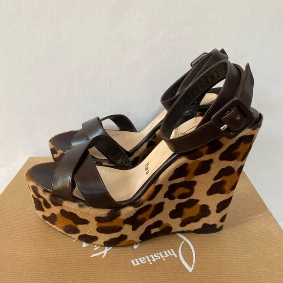 Christian Louboutin Ron Ron Zeppa Leopard Pony Calf Hair Wedge size 40